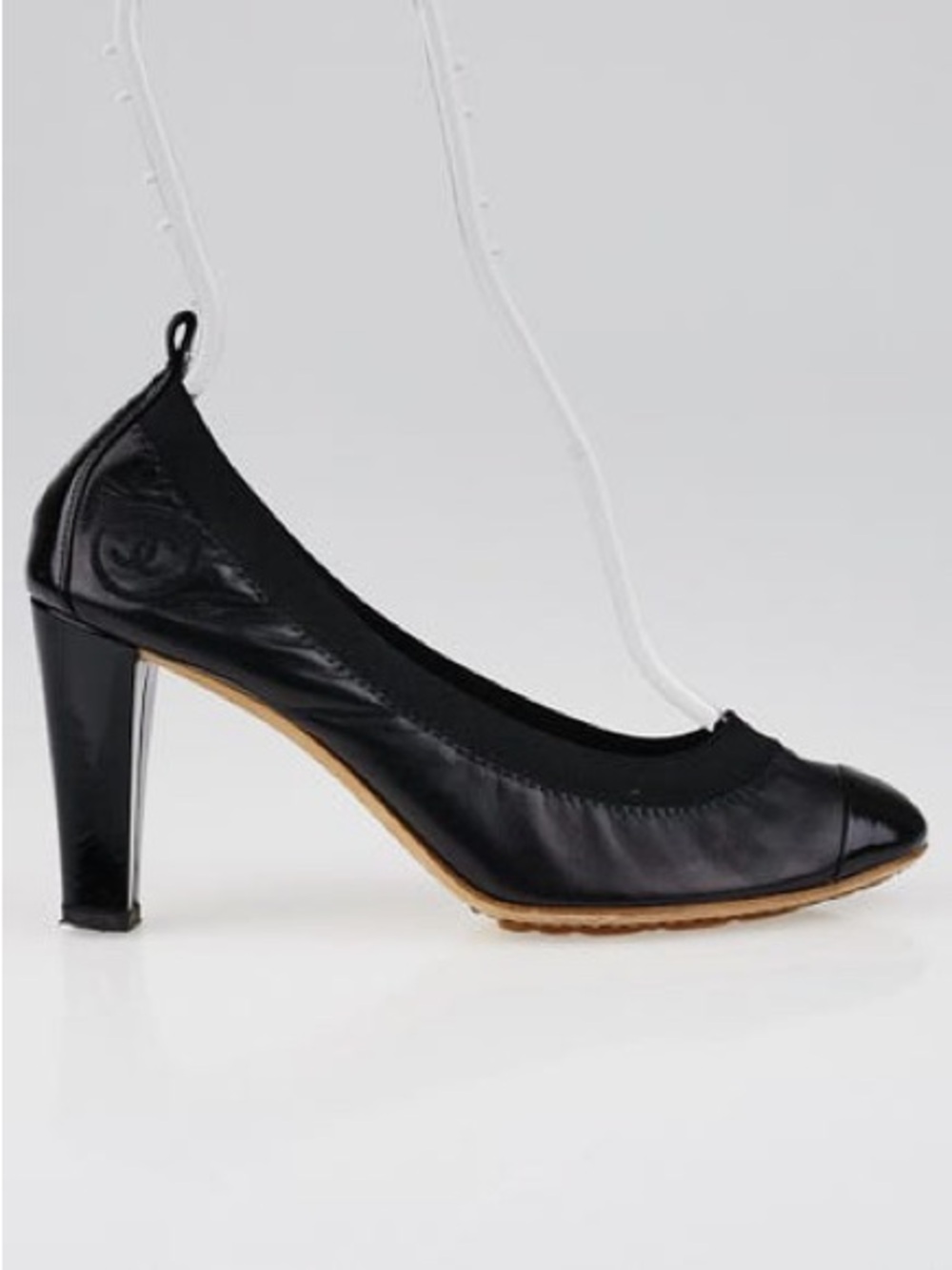 Chanel CC Black Calf Skin Leather Ballet Cap Toe Pumps 39.5/9 Coco Chanel Heels